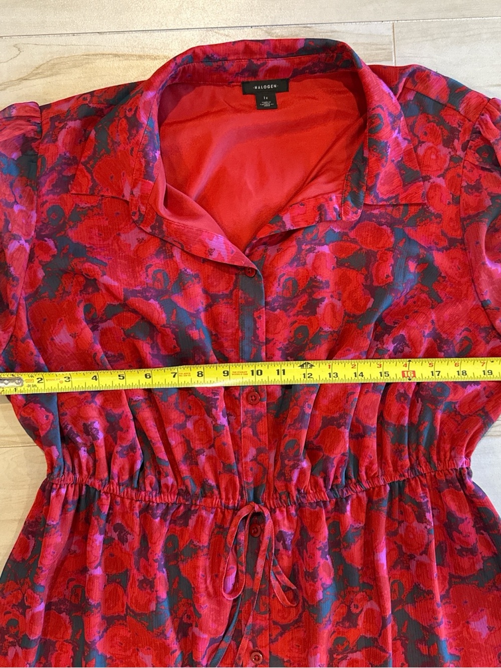 Plus Size Floral Maxi Dress Tie Waist Collared Boho Cottagecore 1X Halogen - Picture 6 of 9